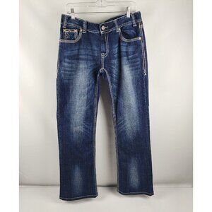 Rock & Roll Cowgirl Jeans Women 33x31 Blue Western Bling Flap Pocket Altered Hem